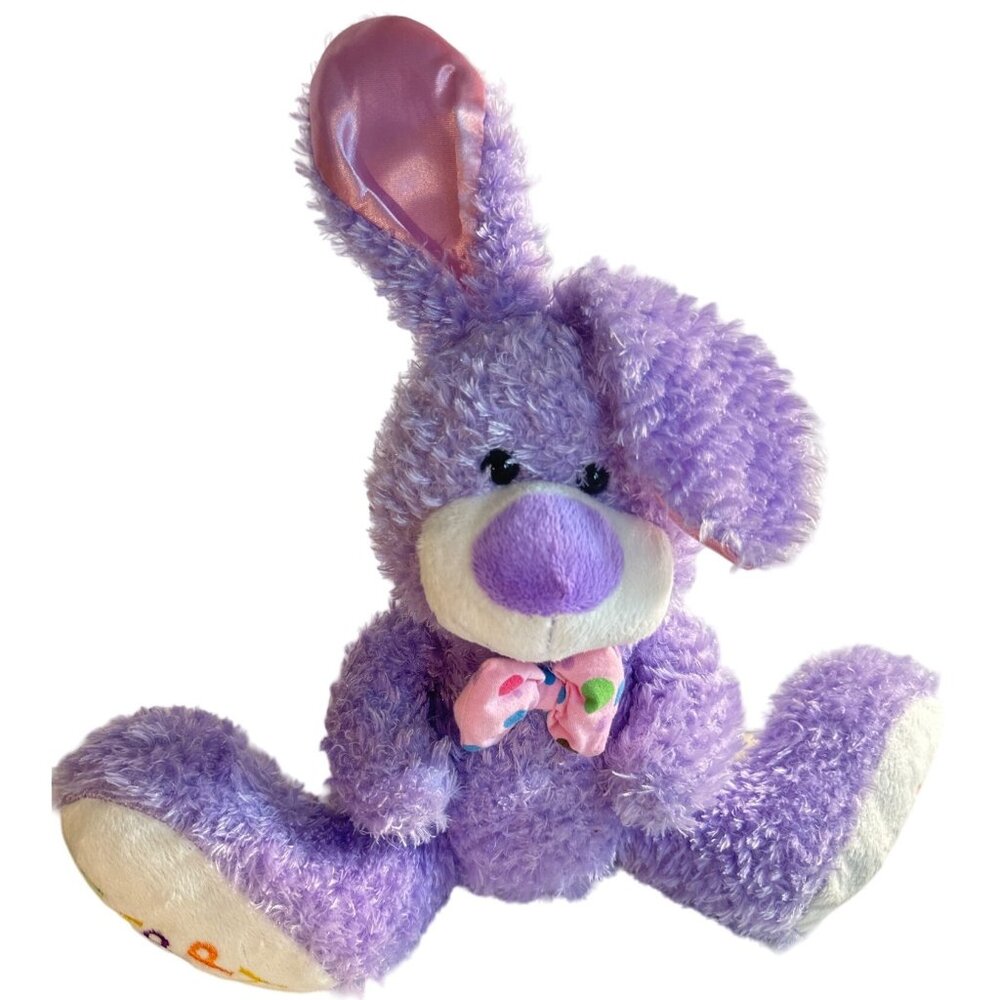 Dan Dee Purple Plush Easter Bunny With "Happy Easter" Embroidery on Feet 12"